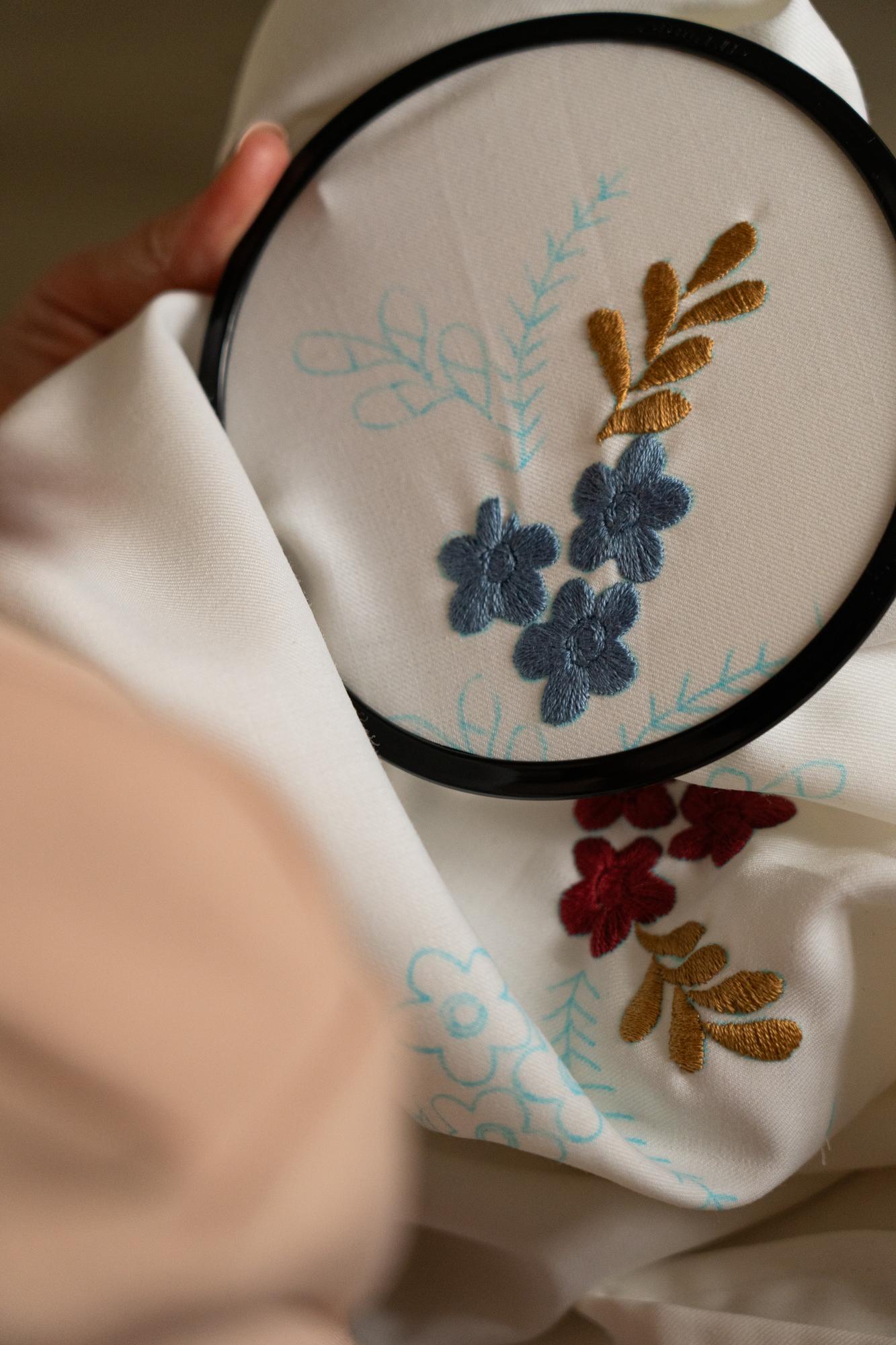 close-up of hand embroidery on linen